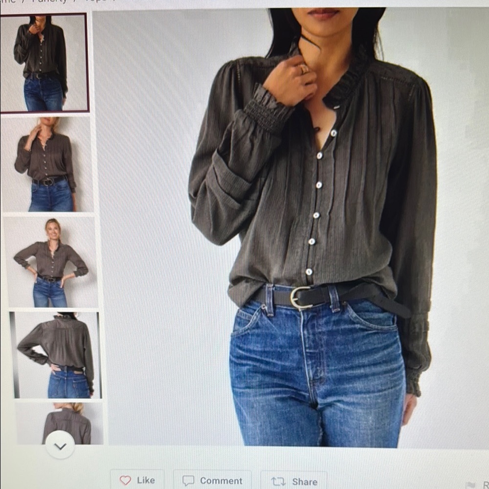 Faherty Willa Organic Cotton Ruffled Pintucked Blouse Size Large